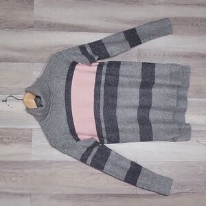 Talbots Womens Medium Grey Pink‎ Stripe Turtleneck Sweater Warm Winter Casual